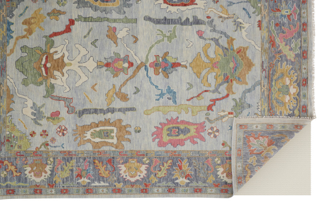 12' X 15' Gray Blue and Gold Wool Oriental Hand Knotted Area Rug With Fringe-3