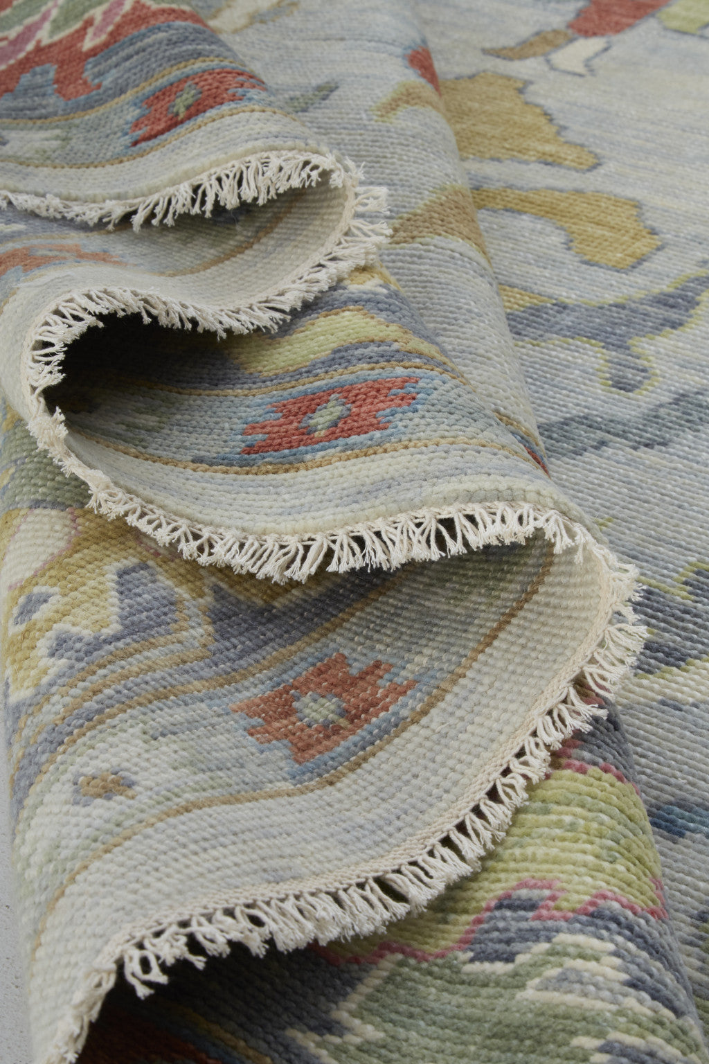 12' X 15' Gray Blue and Gold Wool Oriental Hand Knotted Area Rug With Fringe-8
