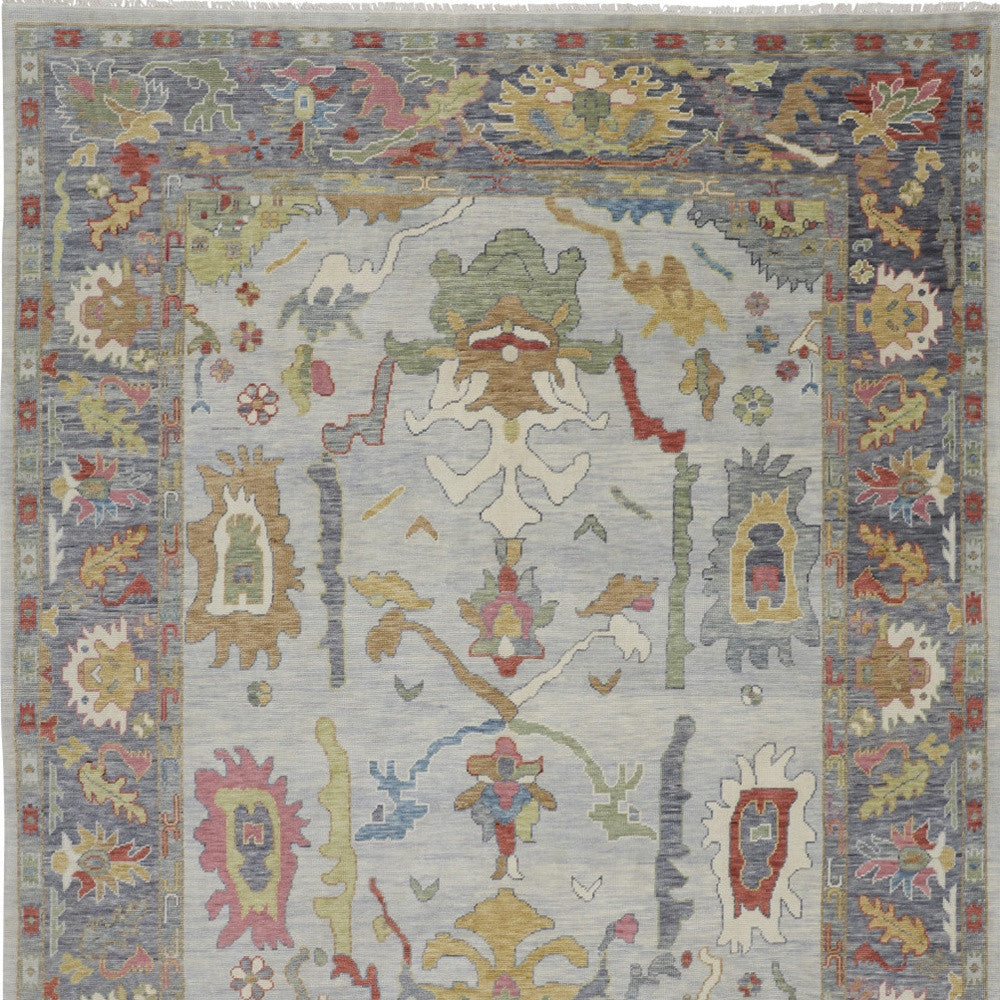 12' X 15' Gray Blue and Gold Wool Oriental Hand Knotted Area Rug With Fringe-5