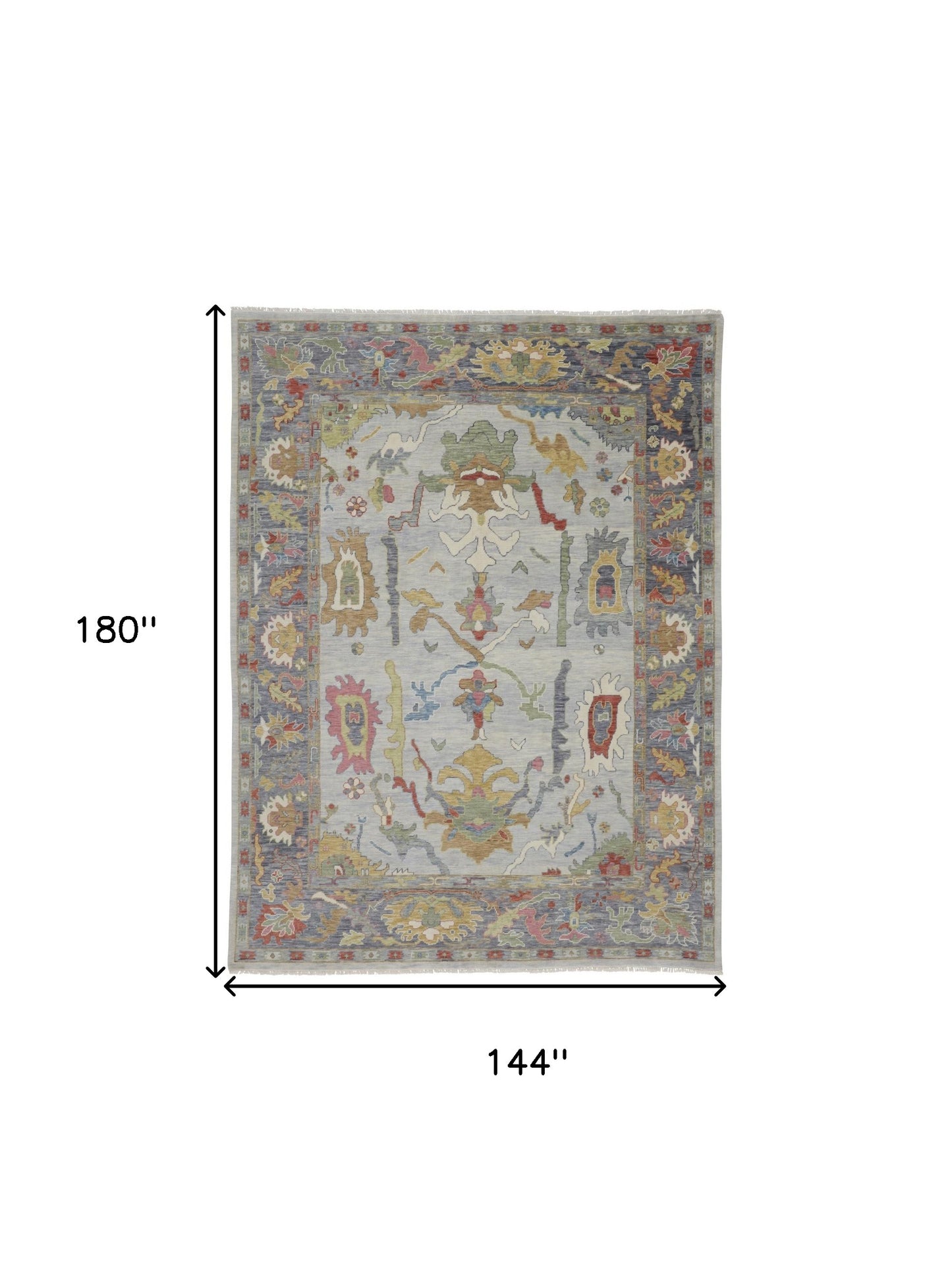 12' X 15' Gray Blue and Gold Wool Oriental Hand Knotted Area Rug With Fringe-2