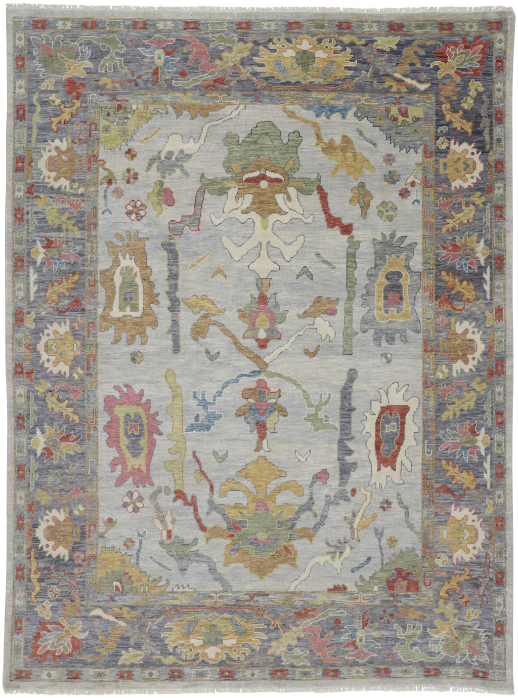 12' X 15' Gray Blue and Gold Wool Oriental Hand Knotted Area Rug With Fringe-1