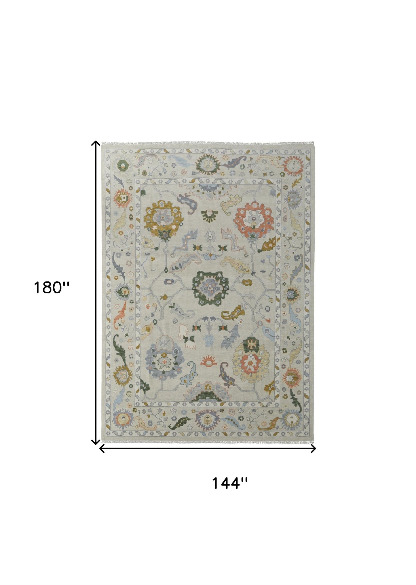 12' X 15' Gray Ivory and Gold Wool Floral Hand Knotted Area Rug With Fringe-2