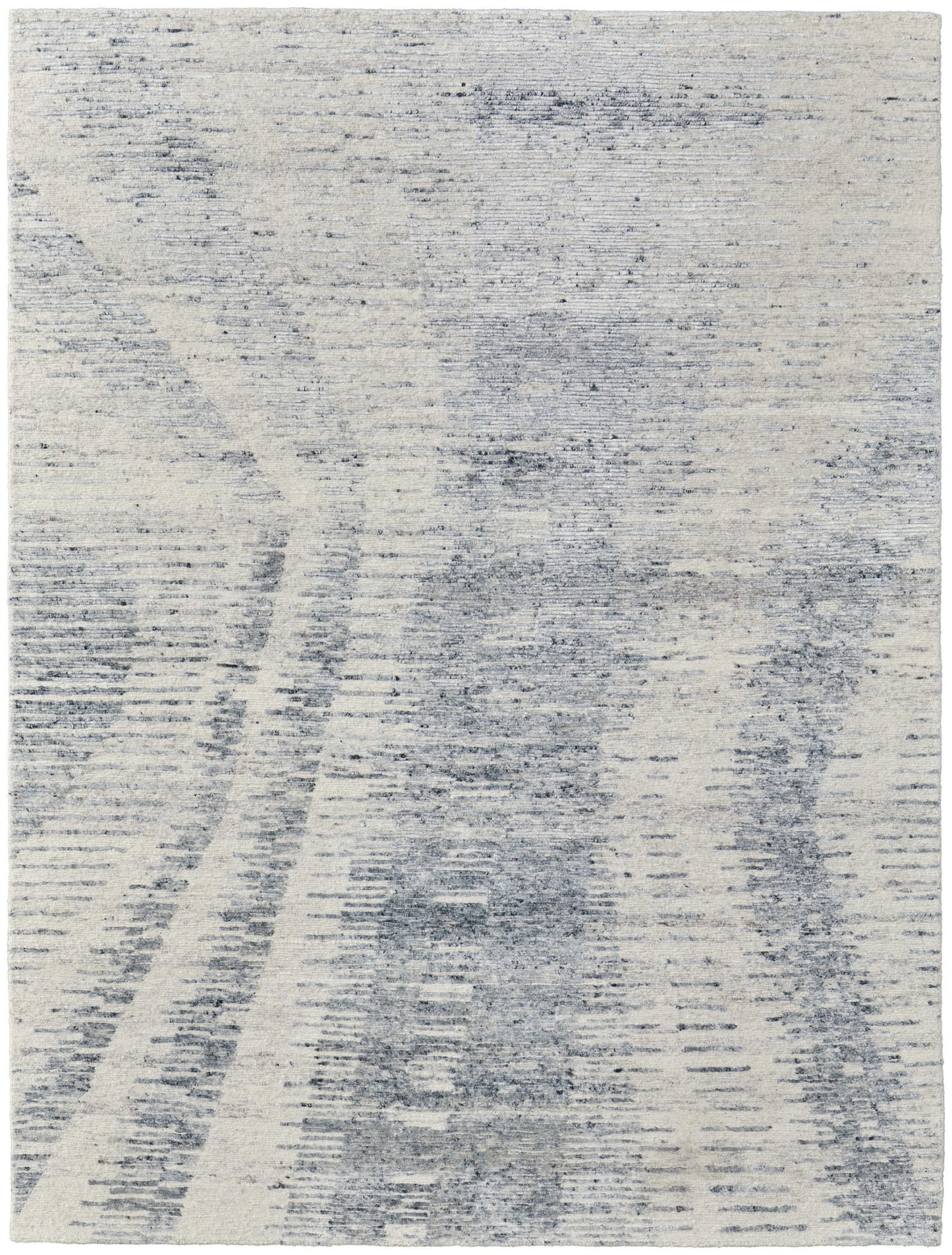 9' X 13' Ivory Gray and Blue Abstract Hand Knotted Worn Faded Area Rug-0
