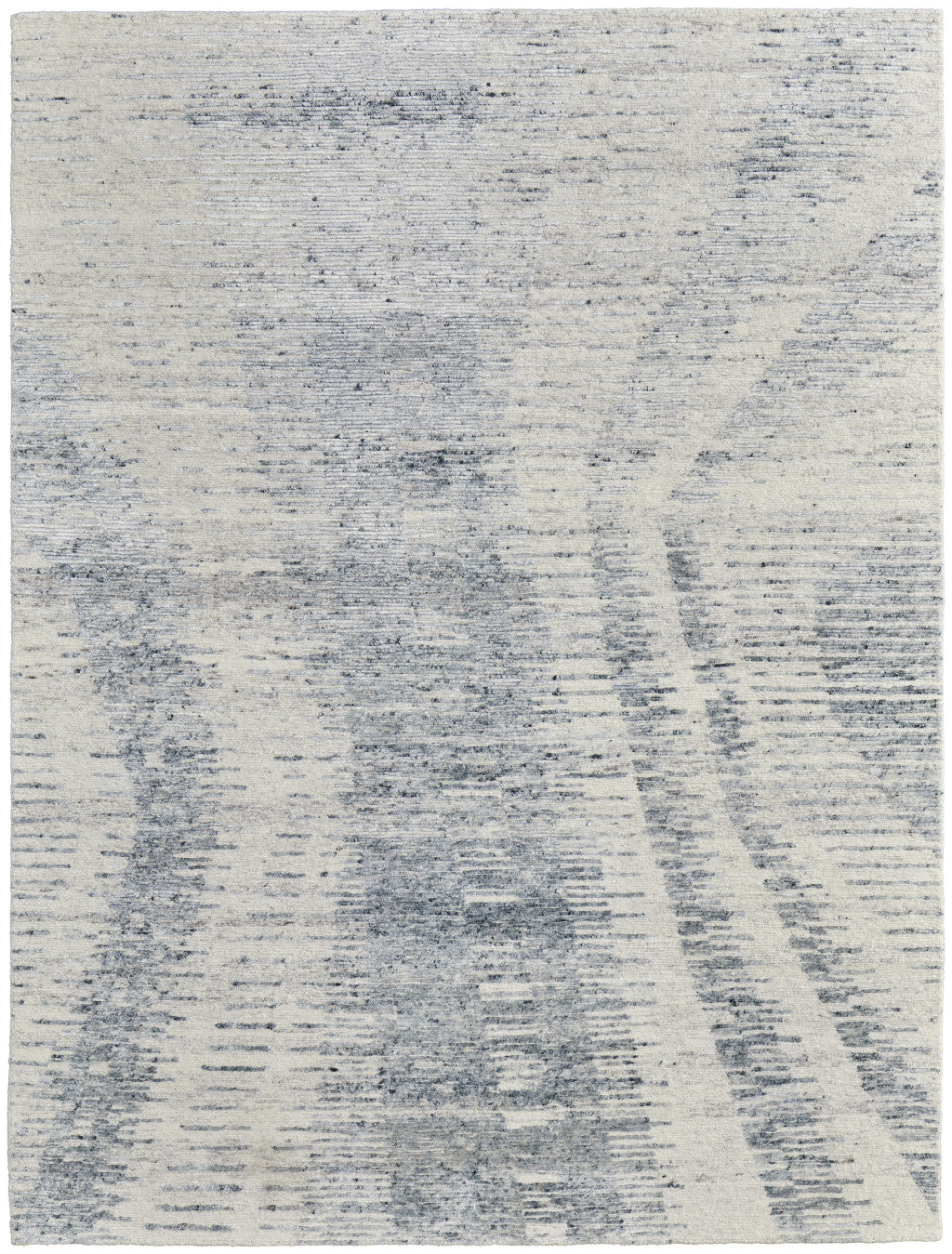 9' X 13' Ivory Gray and Blue Abstract Hand Knotted Worn Faded Area Rug-2