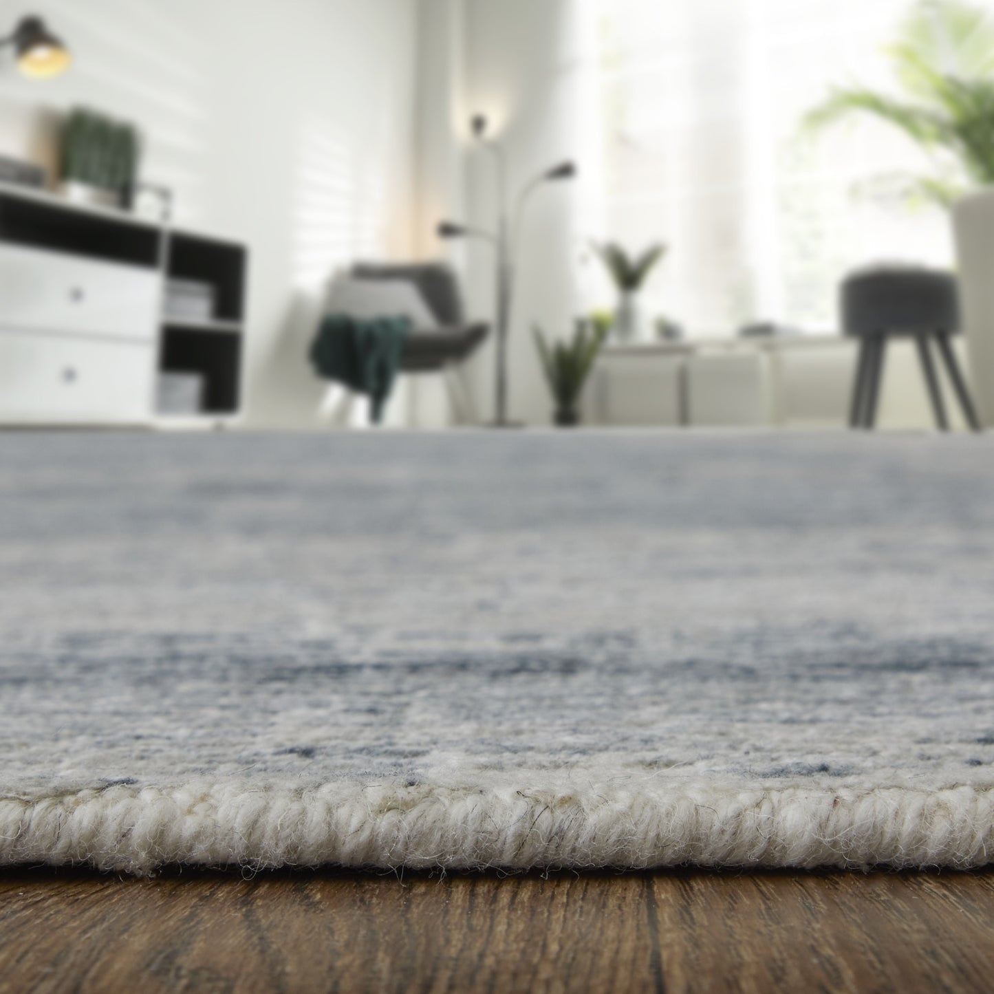 9' X 13' Ivory Gray and Blue Abstract Hand Knotted Worn Faded Area Rug-6