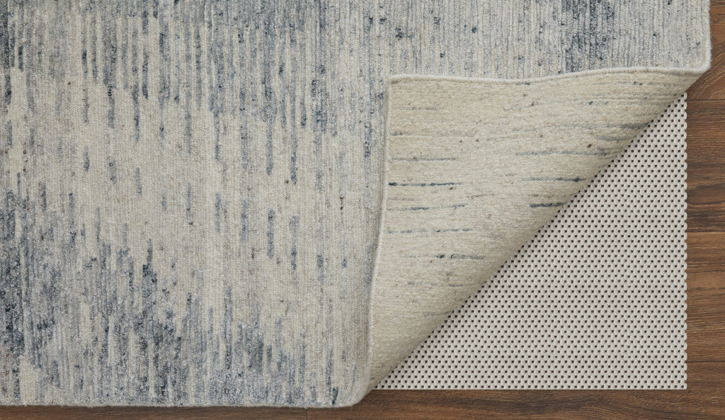 9' X 13' Ivory Gray and Blue Abstract Hand Knotted Worn Faded Area Rug-3