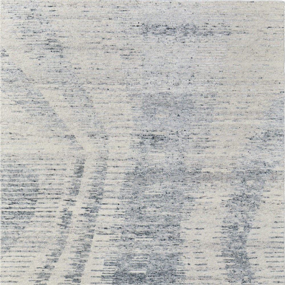 9' X 13' Ivory Gray and Blue Abstract Hand Knotted Worn Faded Area Rug-4