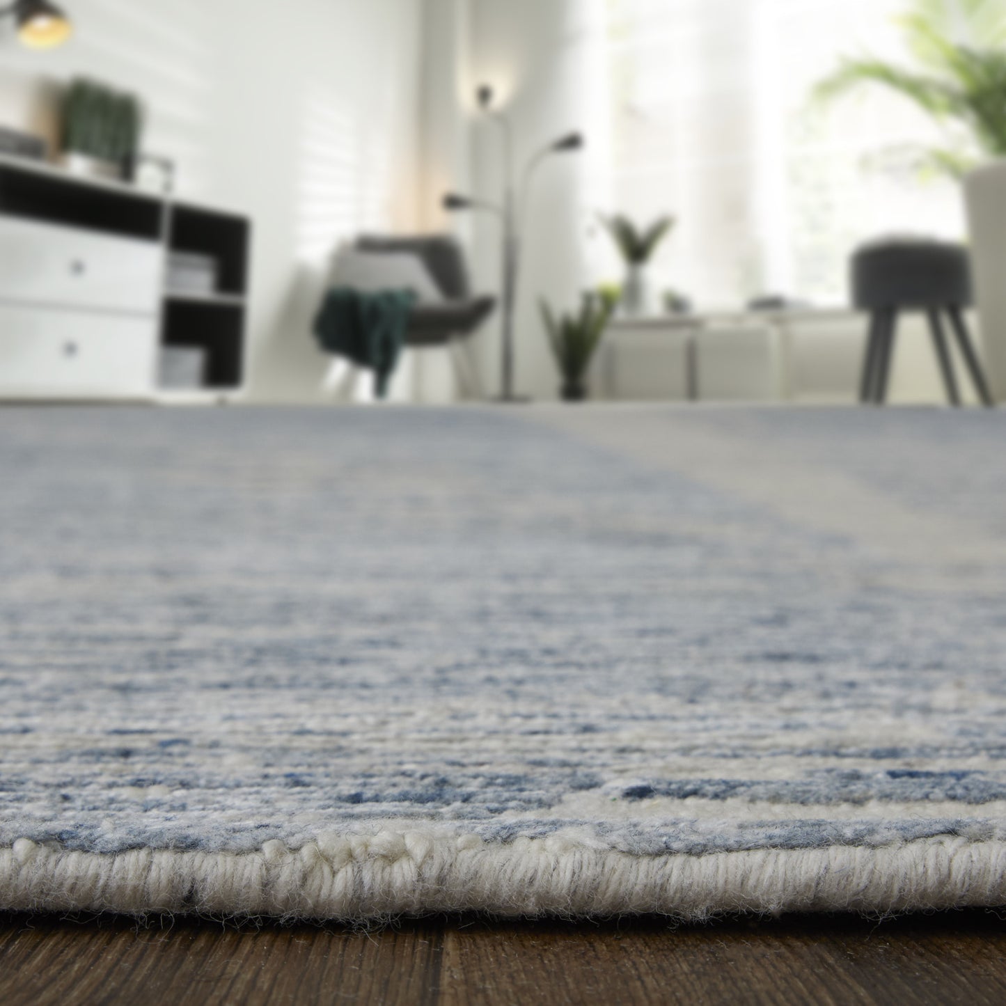 9' X 13' Ivory Blue And Silver Abstract Hand Knotted Distressed Area Rug-7