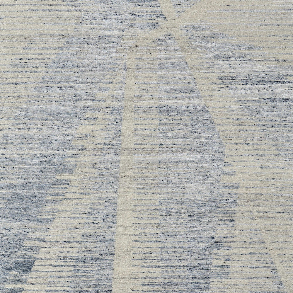 9' X 13' Ivory Blue And Silver Abstract Hand Knotted Distressed Area Rug-5