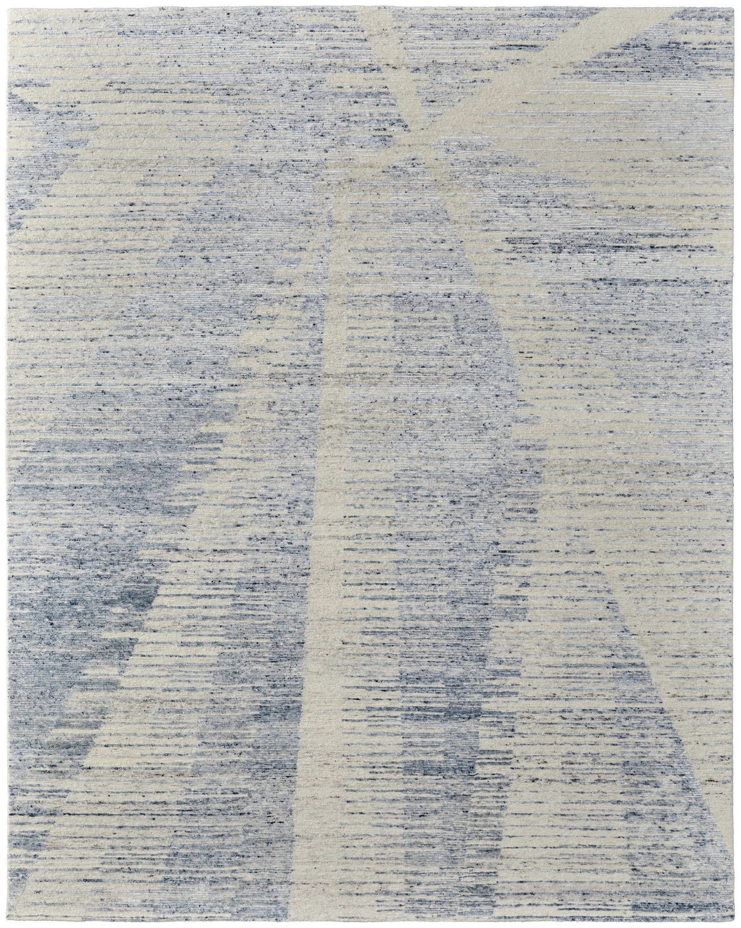 12' X 15' Ivory Blue And Silver Abstract Hand Knotted Distressed Area Rug-1