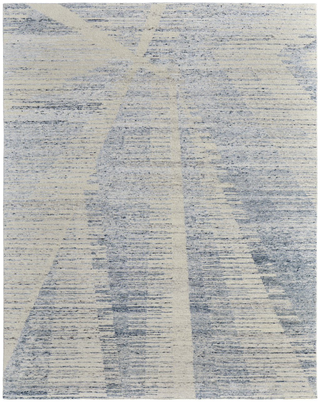 12' X 15' Ivory Blue And Silver Abstract Hand Knotted Distressed Area Rug-4