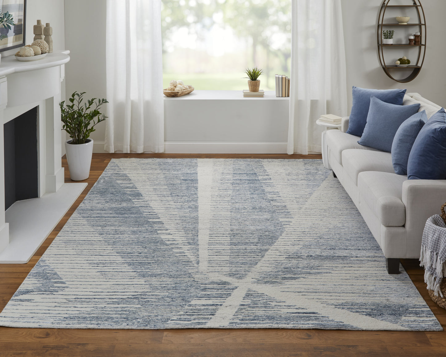 12' X 15' Ivory Blue And Silver Abstract Hand Knotted Distressed Area Rug-7