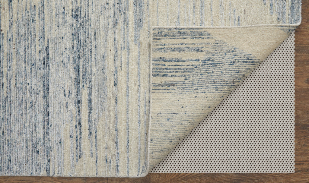 12' X 15' Ivory Blue And Silver Abstract Hand Knotted Distressed Area Rug-5
