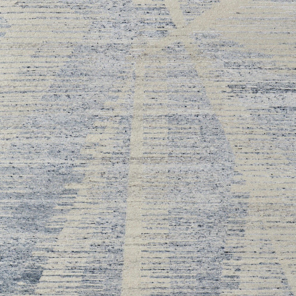 12' X 15' Ivory Blue And Silver Abstract Hand Knotted Distressed Area Rug-6