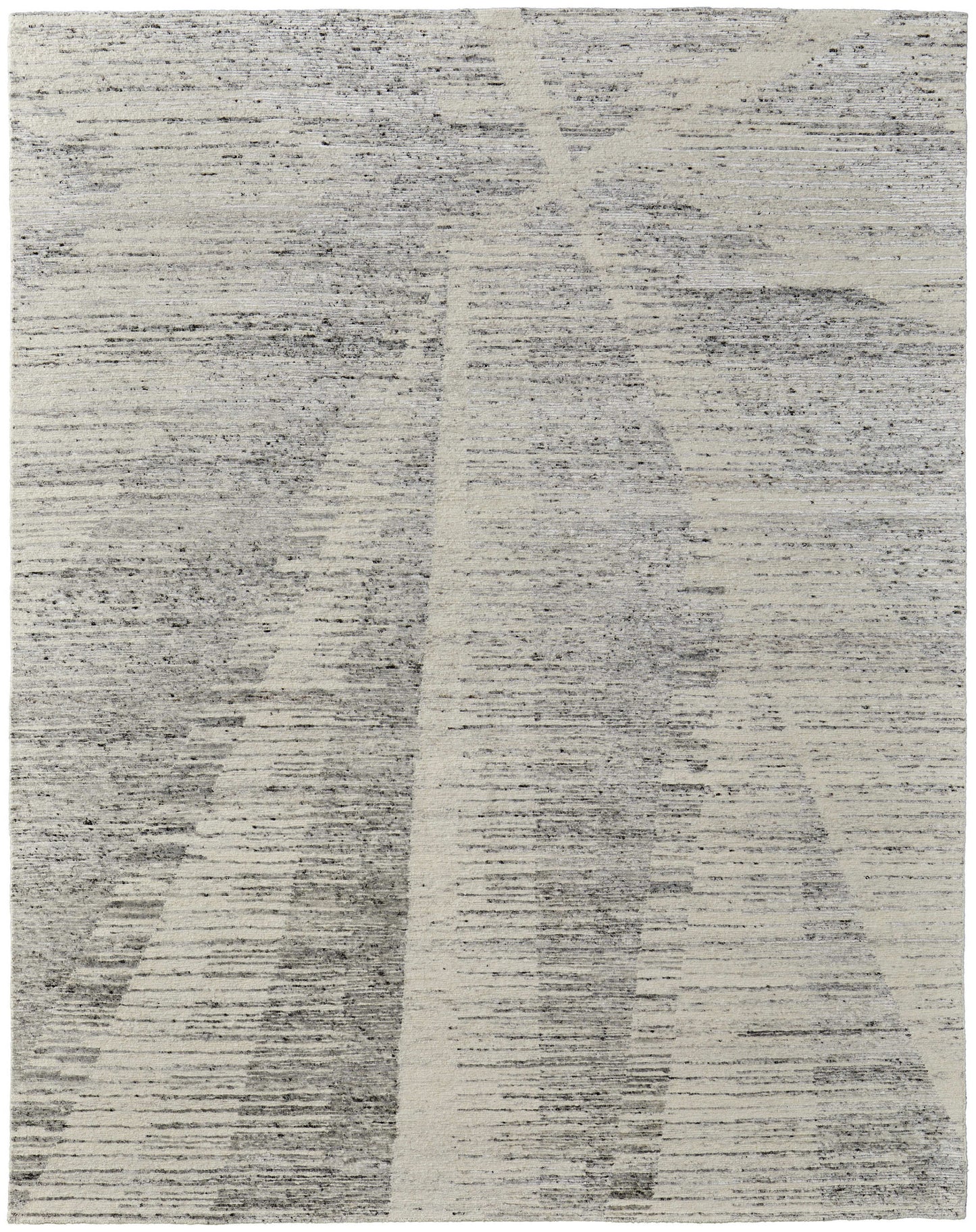 12' X 15' Ivory and Gray Abstract Hand Knotted Worn Faded Area Rug-1
