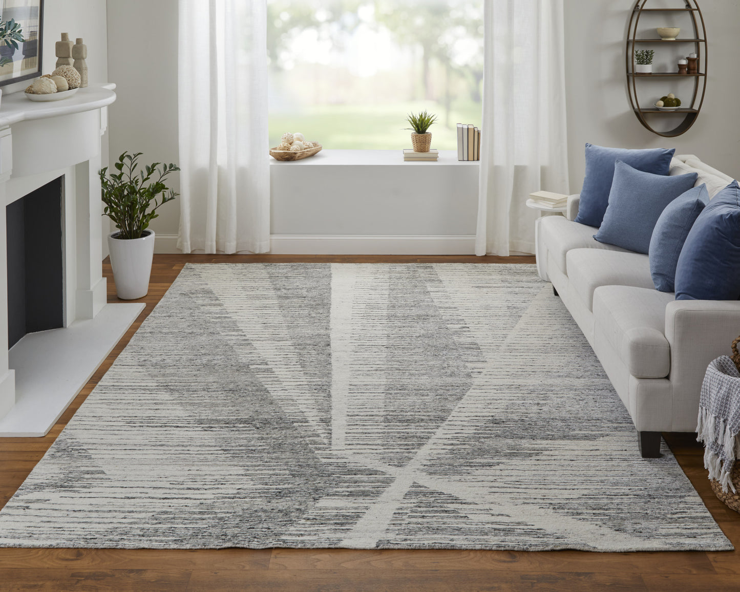 12' X 15' Ivory and Gray Abstract Hand Knotted Worn Faded Area Rug-6
