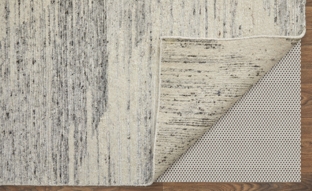 12' X 15' Ivory and Gray Abstract Hand Knotted Worn Faded Area Rug-4