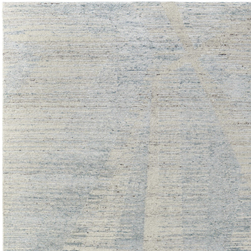 9' X 13' Blue Ivory And Silver Abstract Hand Knotted Distressed Area Rug-5