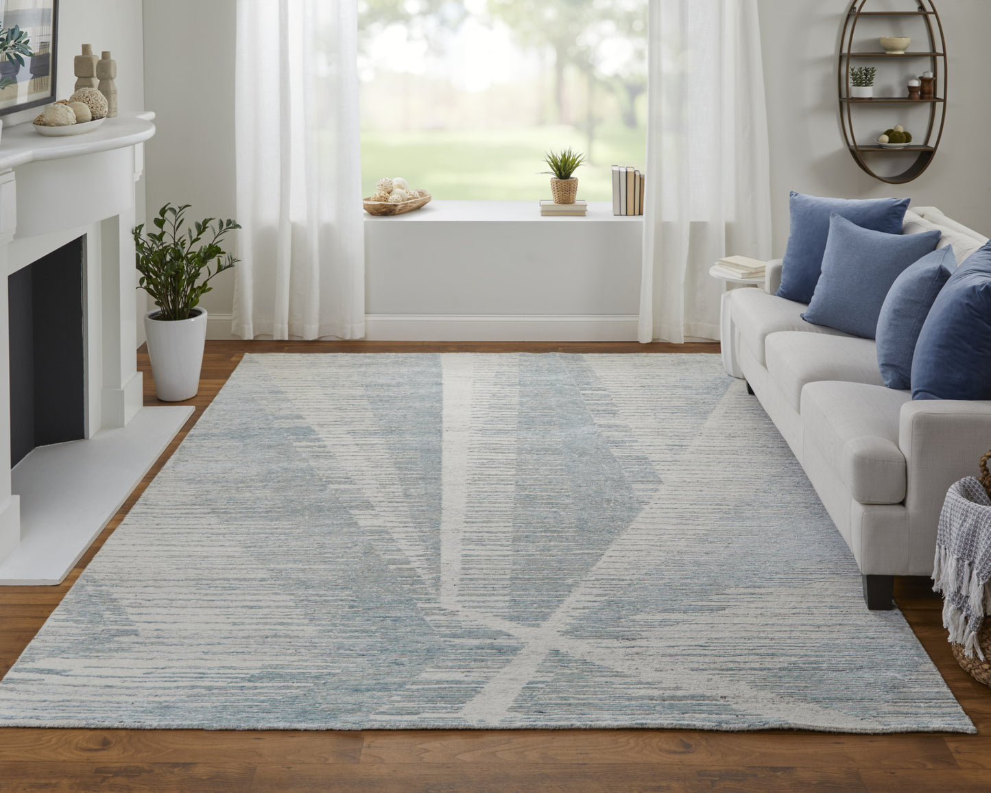 12' X 15' Blue Ivory And Silver Abstract Hand Knotted Distressed Area Rug-8