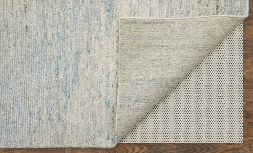12' X 15' Blue Ivory And Silver Abstract Hand Knotted Distressed Area Rug-3