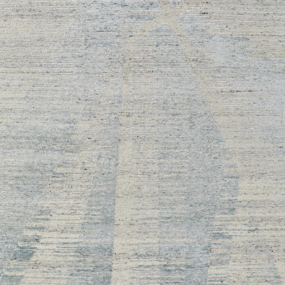 12' X 15' Blue Ivory And Silver Abstract Hand Knotted Distressed Area Rug-4