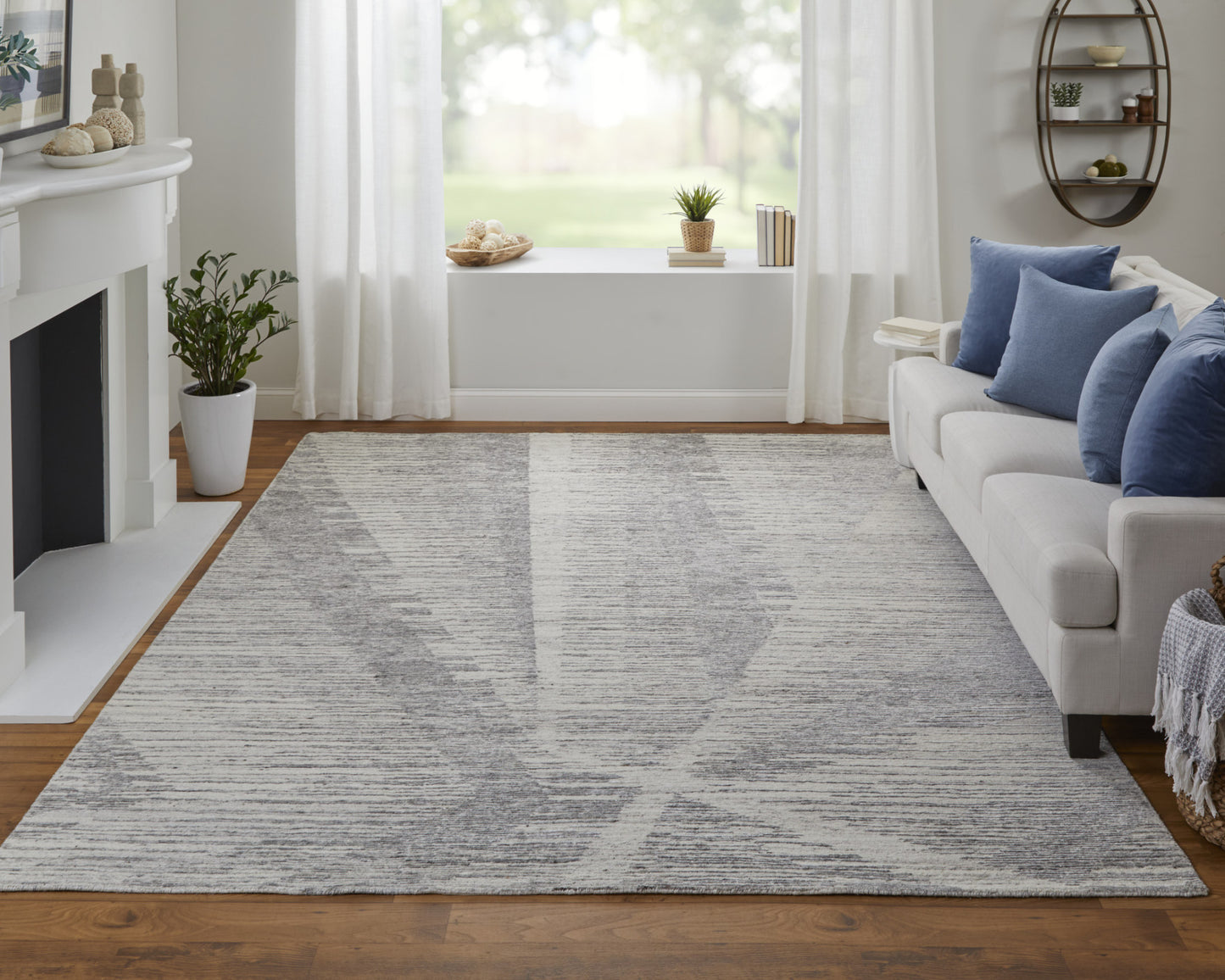 12' X 15' Ivory and Gray Abstract Hand Knotted Worn Faded Area Rug-6