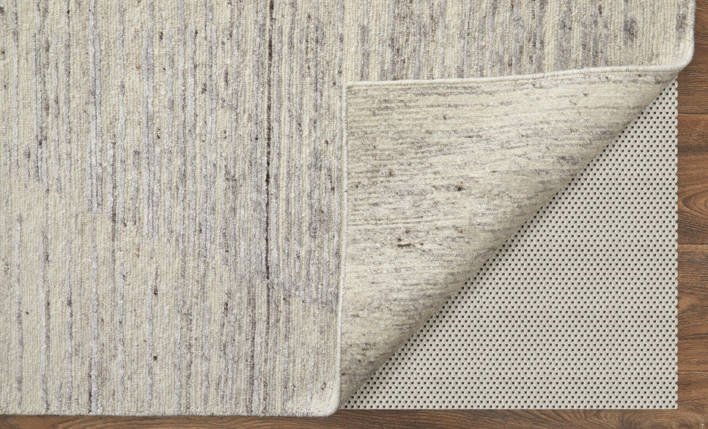 12' X 15' Ivory and Gray Abstract Hand Knotted Worn Faded Area Rug-4