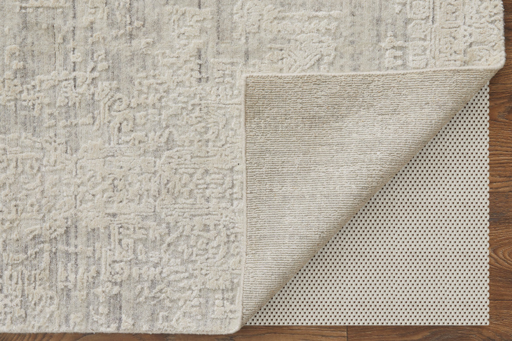 12' X 15' Gray and Ivory Abstract Hand Woven Worn Faded Area Rug-6