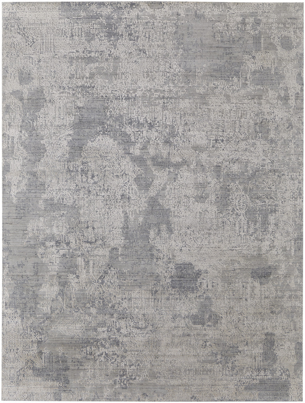 12' X 15' Gray and Ivory Abstract Hand Woven Worn Faded Area Rug-5