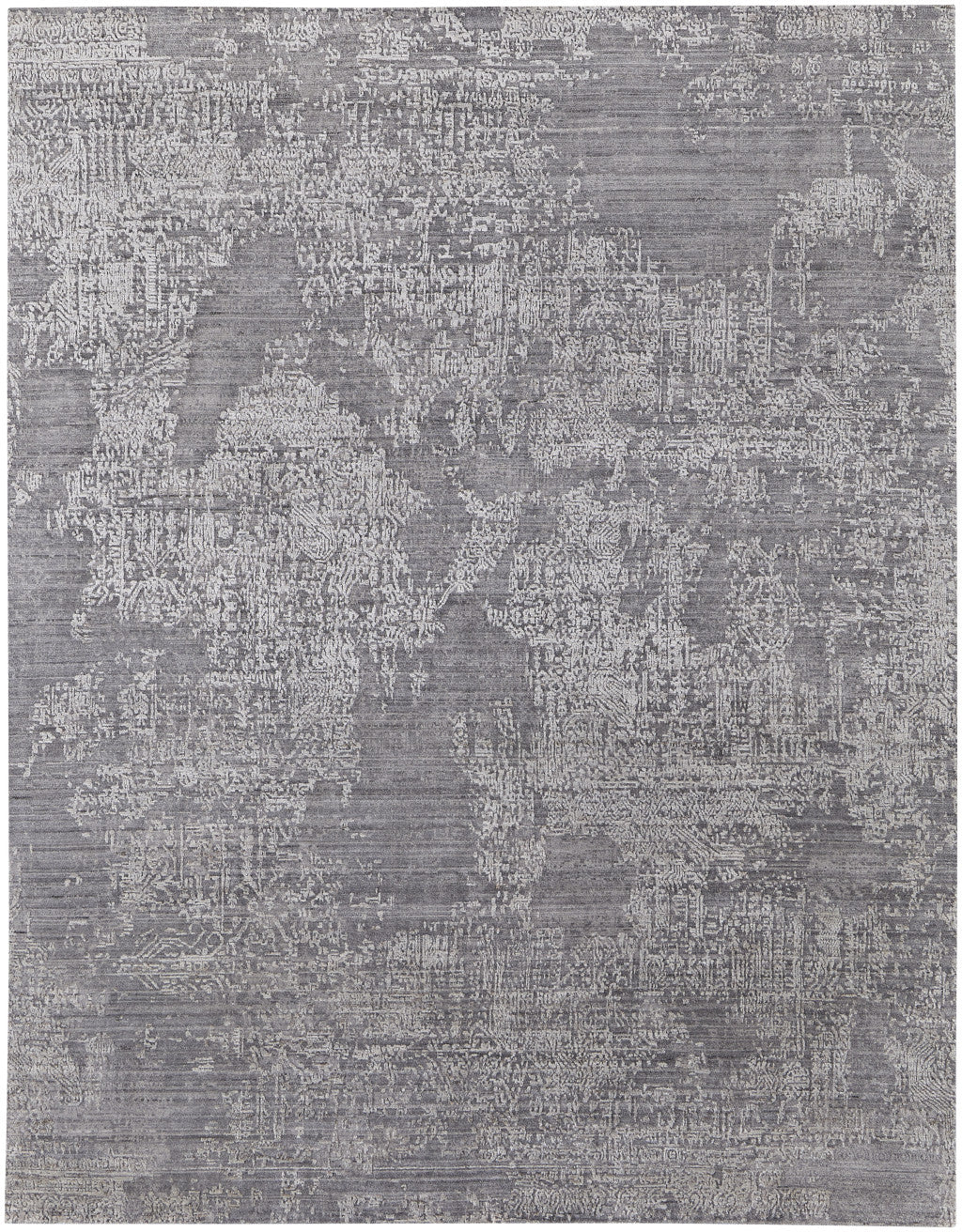 12' X 15' Gray And Silver Abstract Hand Woven Distressed Area Rug-4