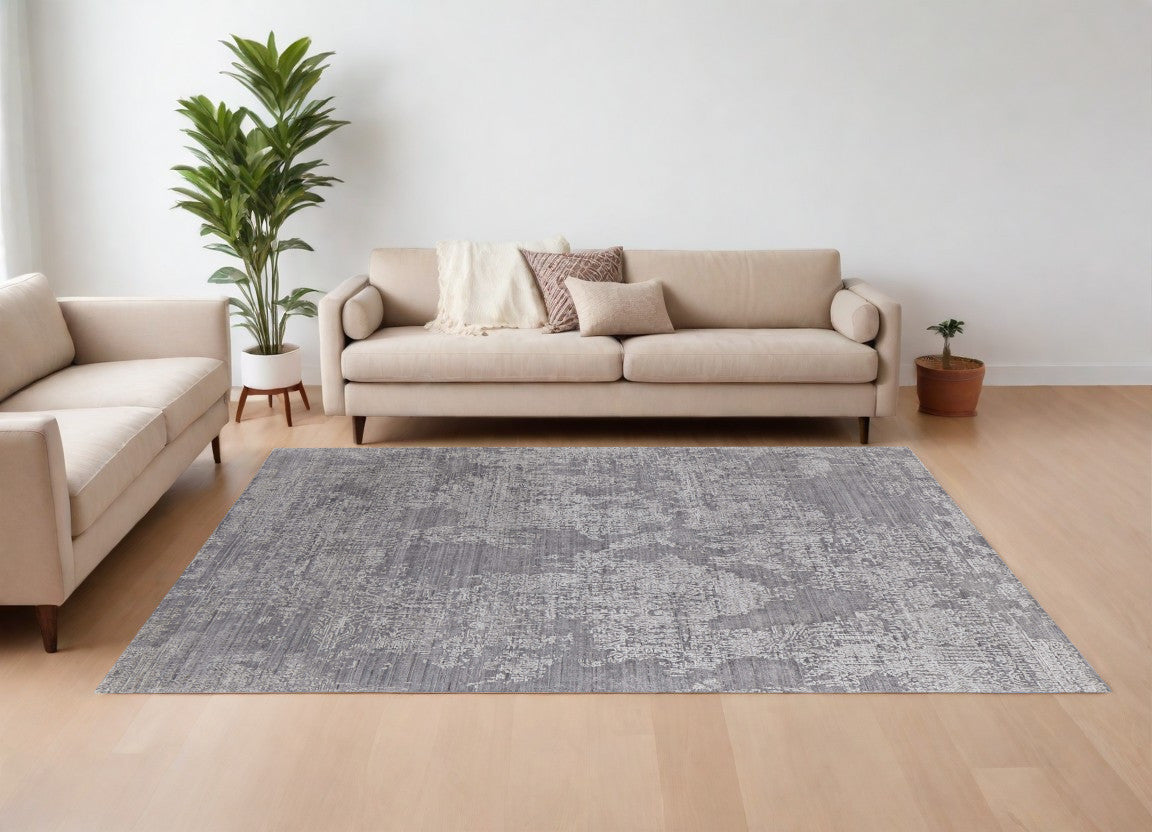 12' X 15' Gray And Silver Abstract Hand Woven Distressed Area Rug-0