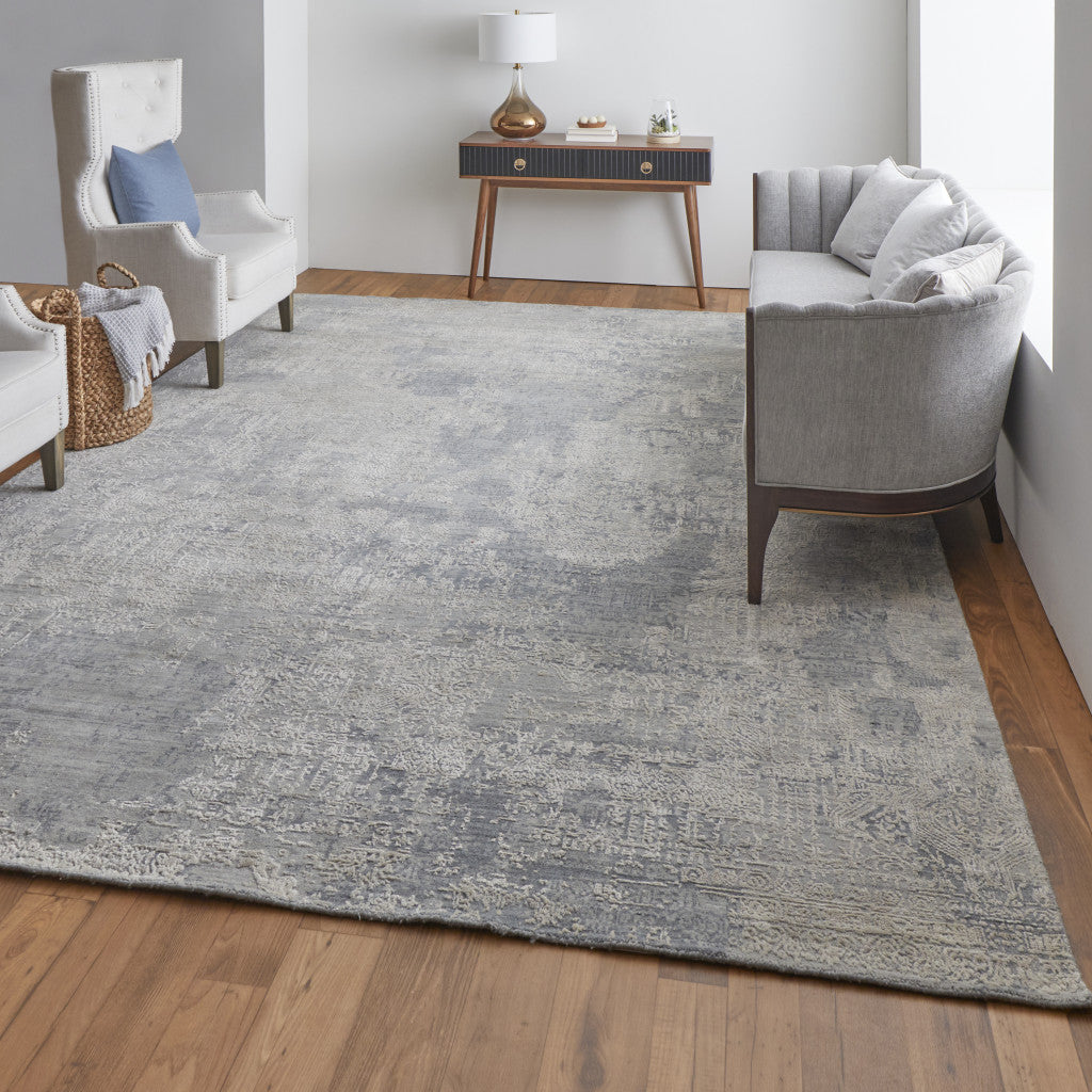 12' X 15' Gray and Silver Abstract Hand Woven Worn Faded Area Rug-7