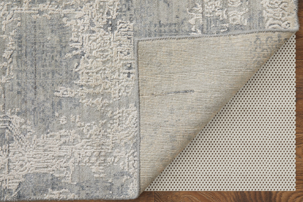 12' X 15' Gray and Silver Abstract Hand Woven Worn Faded Area Rug-6