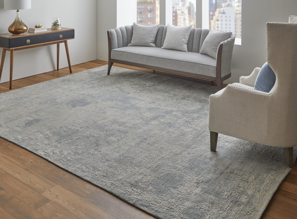 12' X 15' Gray and Silver Abstract Hand Woven Worn Faded Area Rug-8