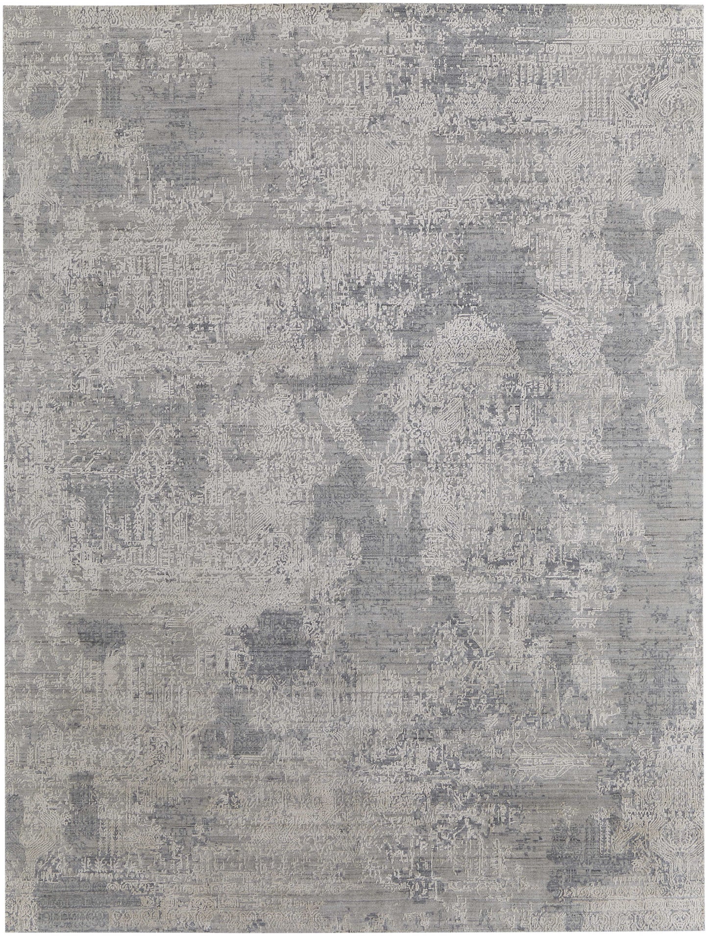 12' X 15' Gray and Silver Abstract Hand Woven Worn Faded Area Rug-3