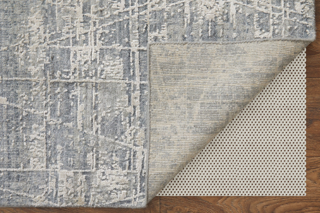 12' X 15' Gray and Silver Abstract Hand Woven Worn Faded Area Rug-6