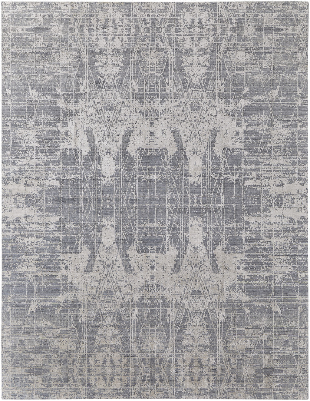 12' X 15' Gray and Silver Abstract Hand Woven Worn Faded Area Rug-5