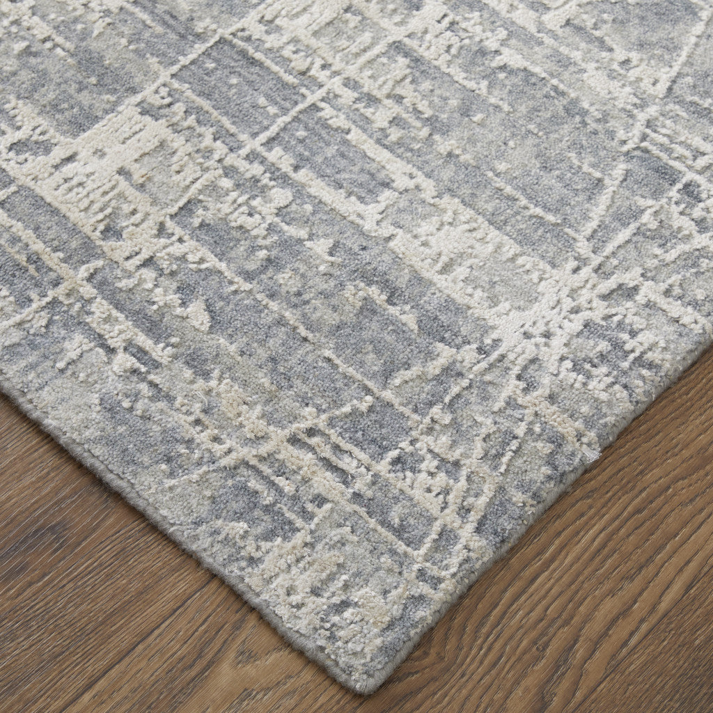 12' X 15' Gray and Silver Abstract Hand Woven Worn Faded Area Rug-8