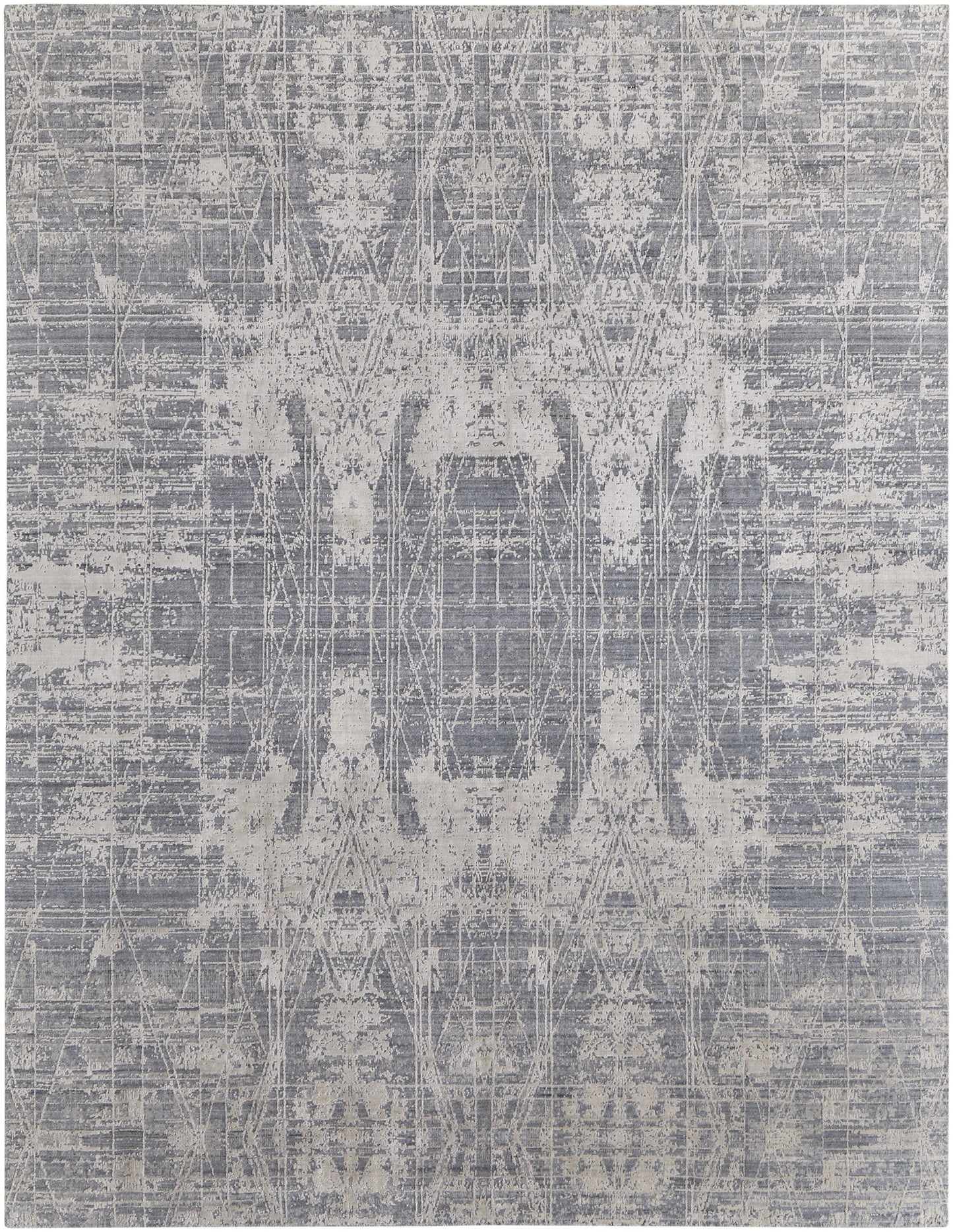 12' X 15' Gray and Silver Abstract Hand Woven Worn Faded Area Rug-3