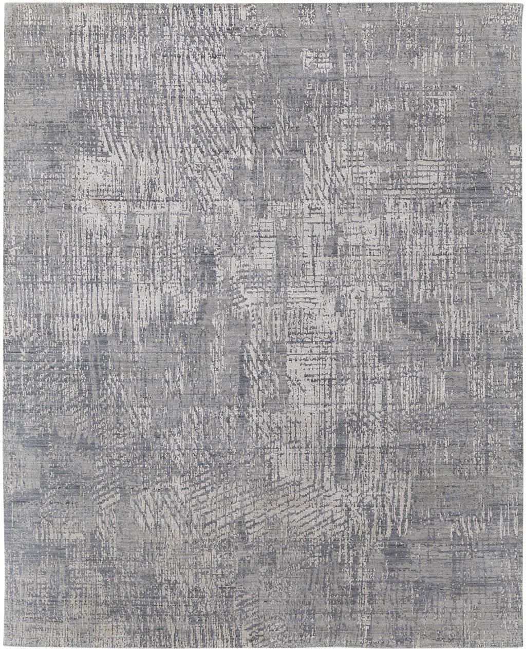 12' X 15' Gray and Silver Abstract Hand Woven Worn Faded Area Rug-4