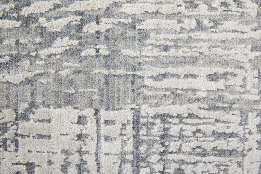 12' X 15' Gray and Silver Abstract Hand Woven Worn Faded Area Rug-7