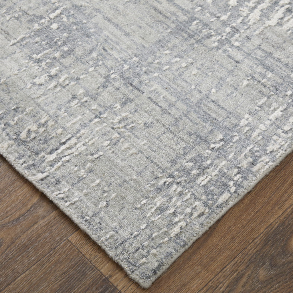 12' X 15' Gray and Silver Abstract Hand Woven Worn Faded Area Rug-8