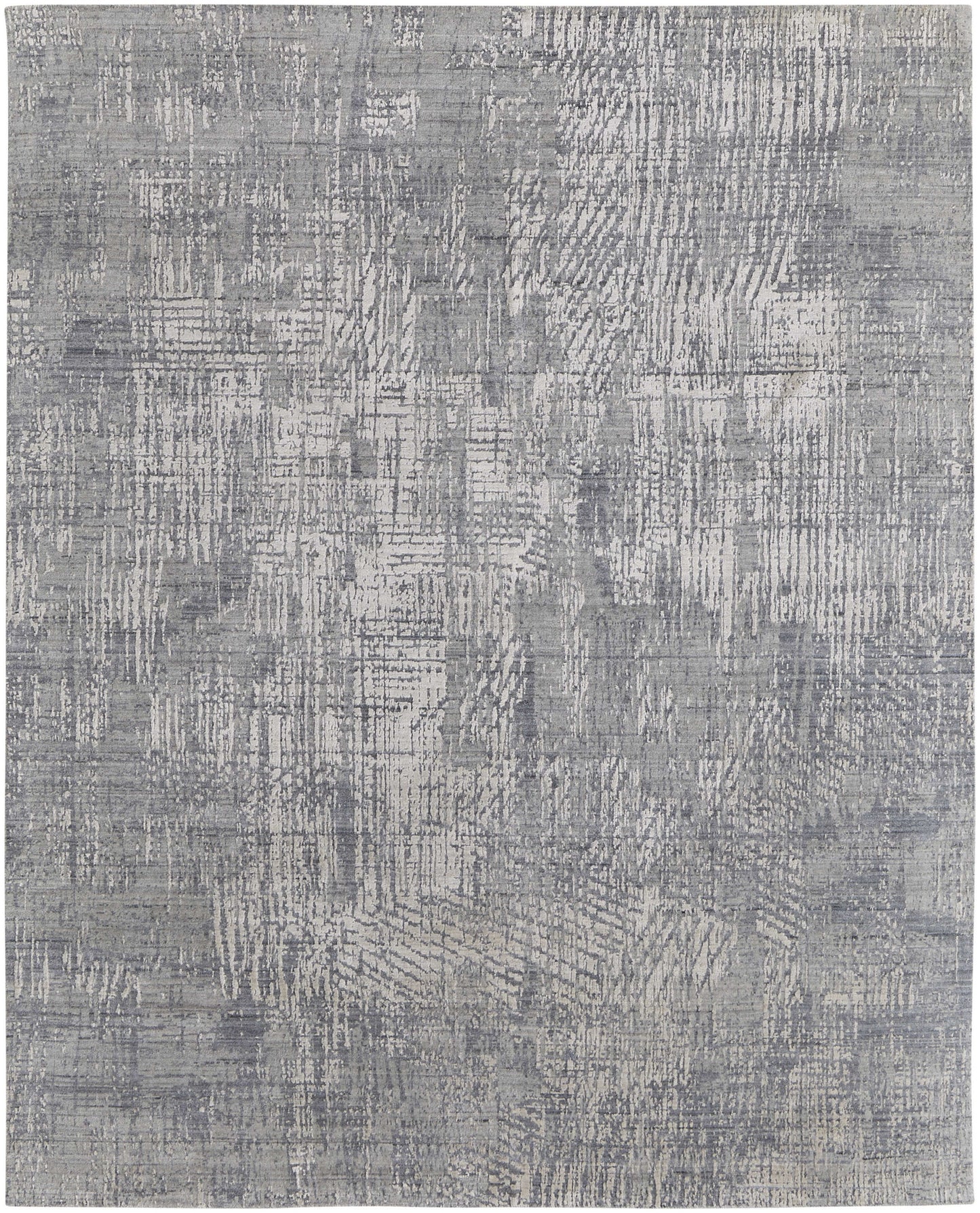 12' X 15' Gray and Silver Abstract Hand Woven Worn Faded Area Rug-3