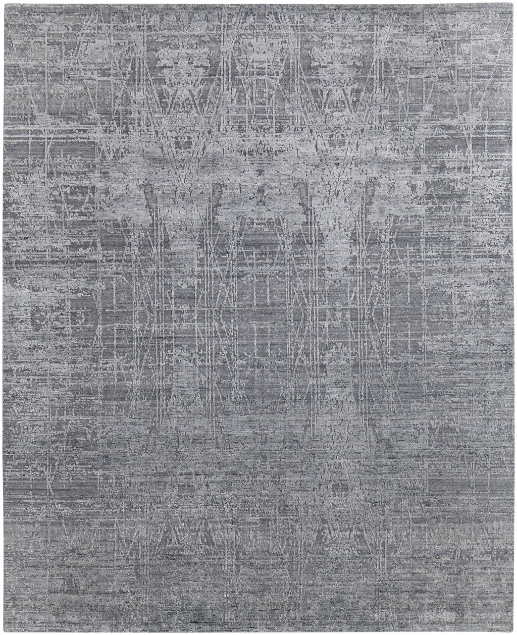 12' X 15' Gray and Silver Abstract Hand Woven Worn Faded Area Rug-4