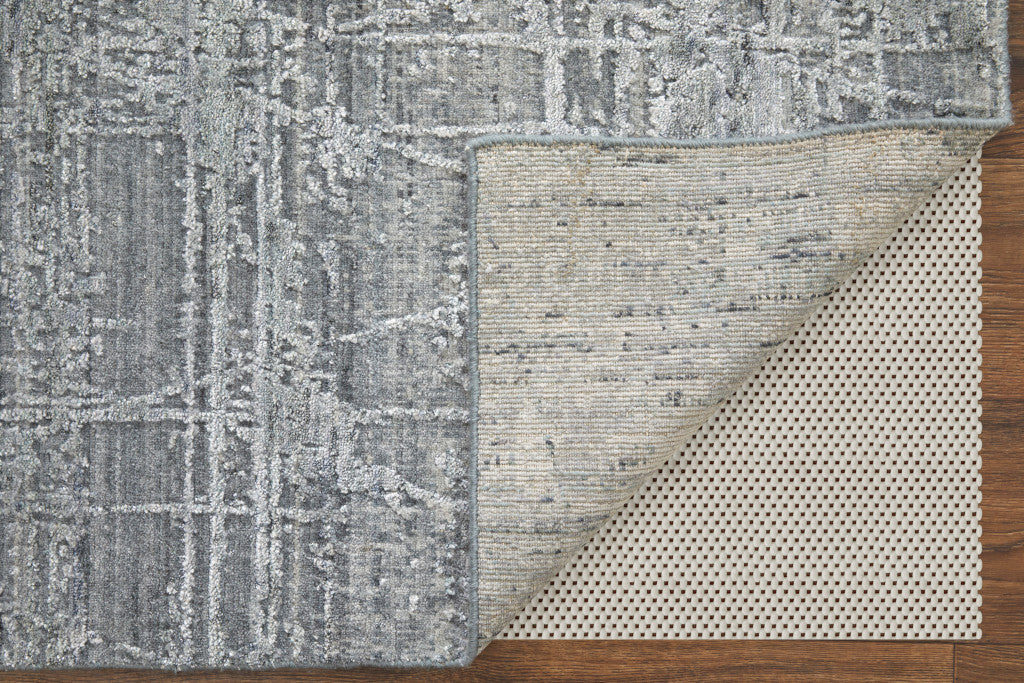 12' X 15' Gray and Silver Abstract Hand Woven Worn Faded Area Rug-6