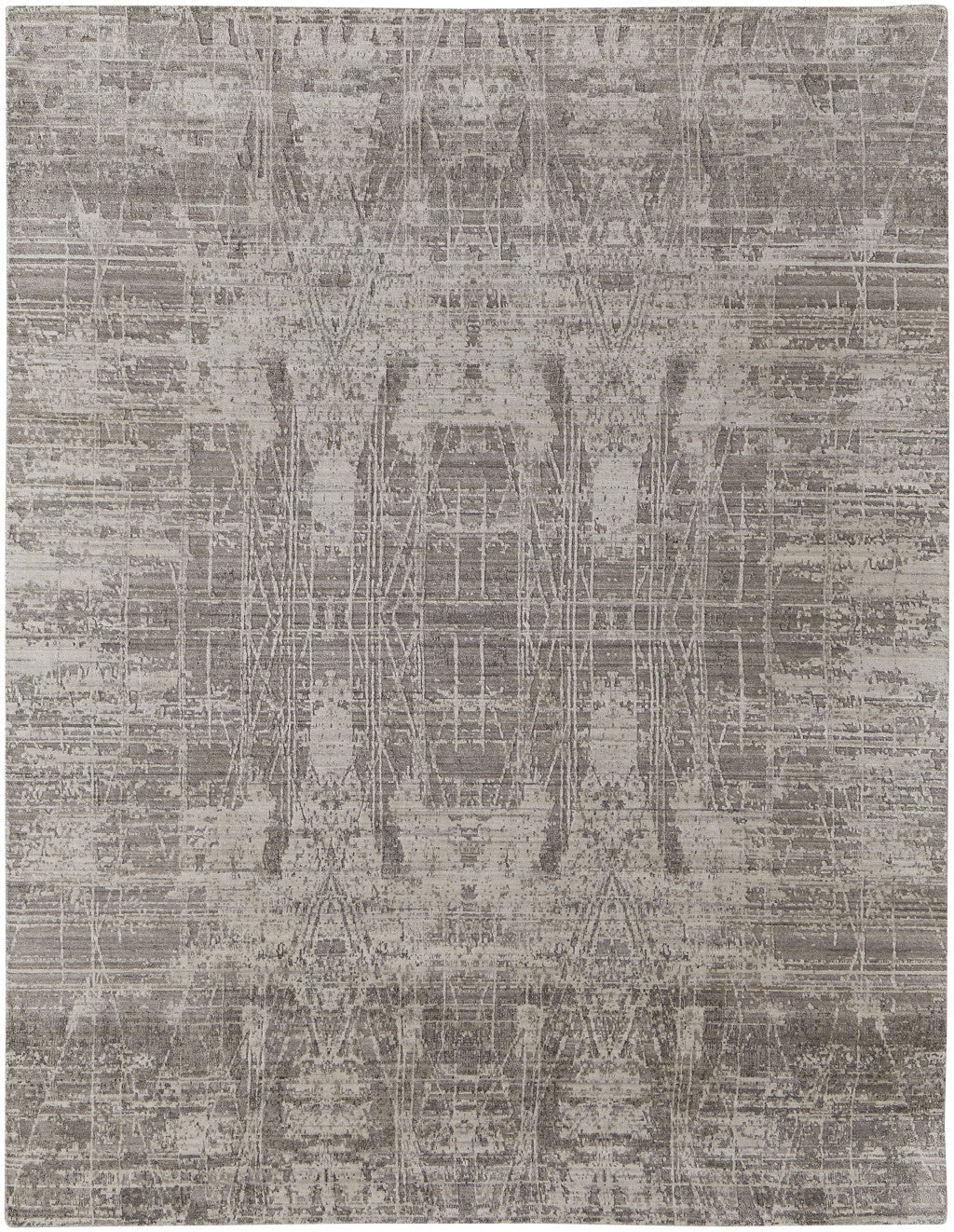 12' X 15' Gray and Silver Abstract Hand Woven Worn Faded Area Rug-5