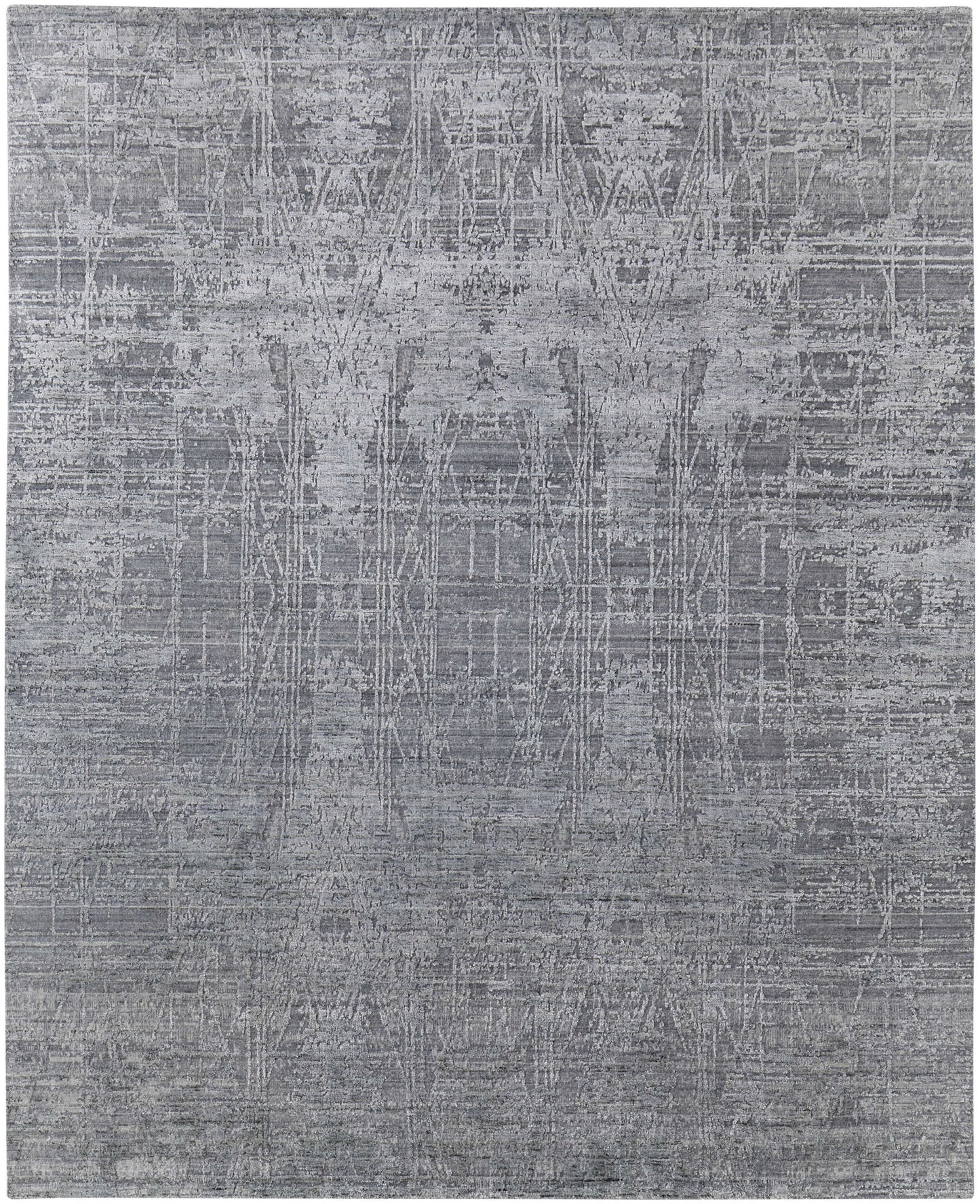 12' X 15' Gray and Silver Abstract Hand Woven Worn Faded Area Rug-3