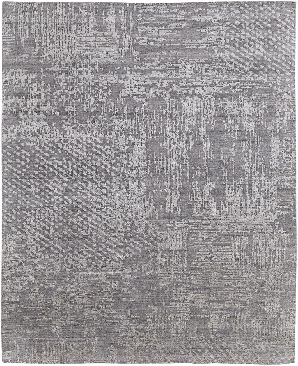 12' X 15' Gray and Silver Abstract Hand Woven Worn Faded Area Rug-4