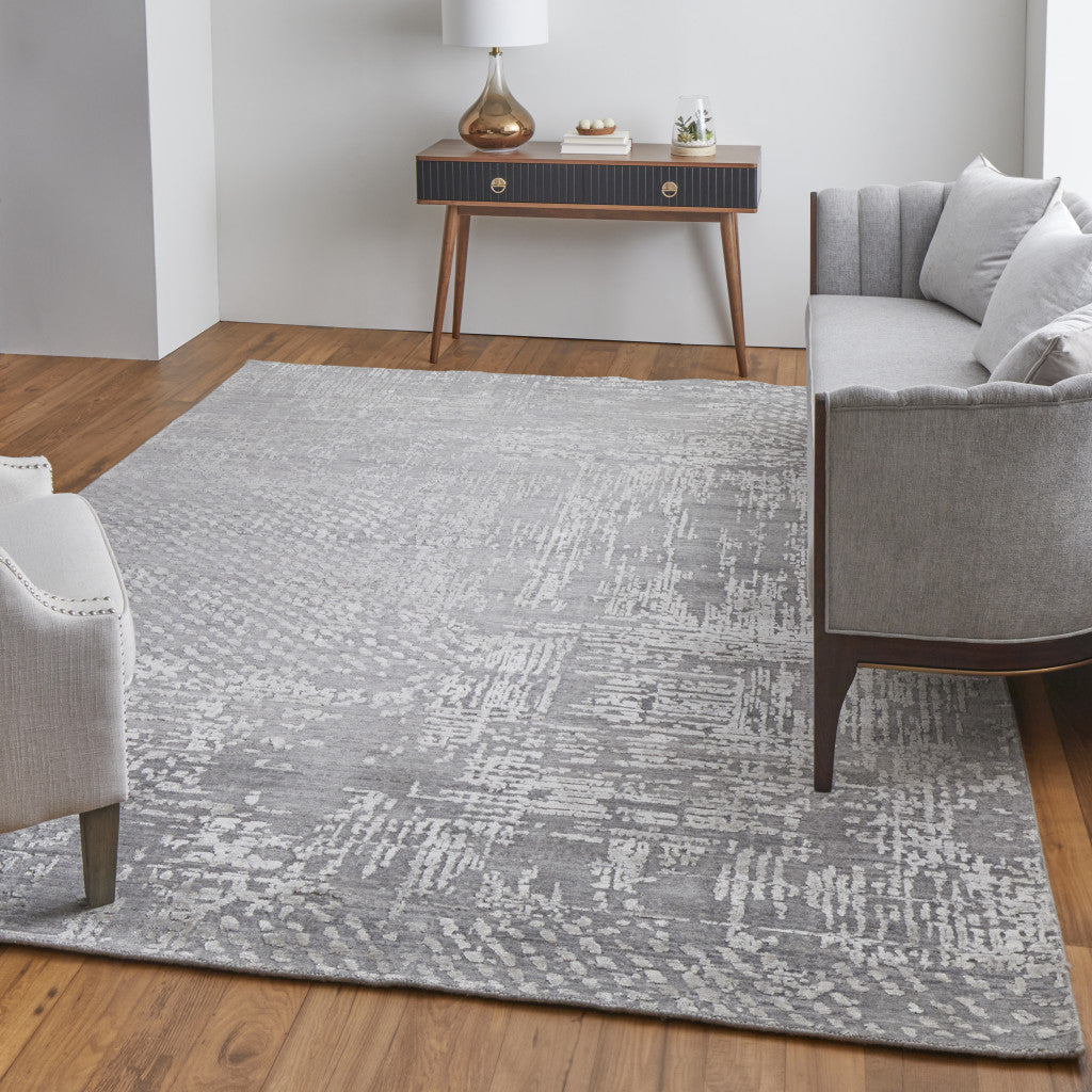 12' X 15' Gray and Silver Abstract Hand Woven Worn Faded Area Rug-8
