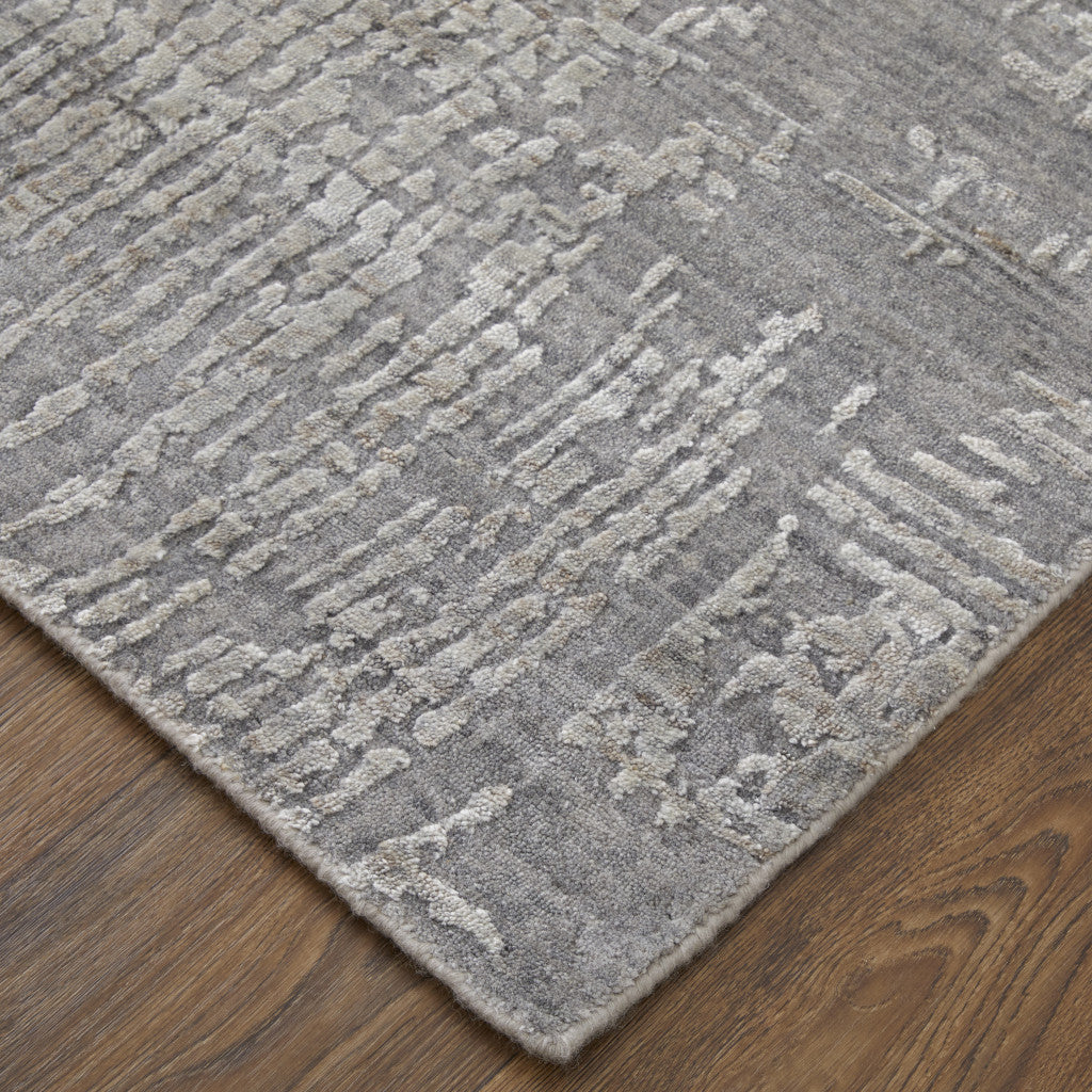 12' X 15' Gray and Silver Abstract Hand Woven Worn Faded Area Rug-7